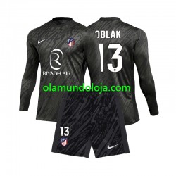 Camisola Atlético Madrid Jan Oblak 13 Guarda-redes Criança Equipamento Primeiro 2024-2025 Manga Comprida